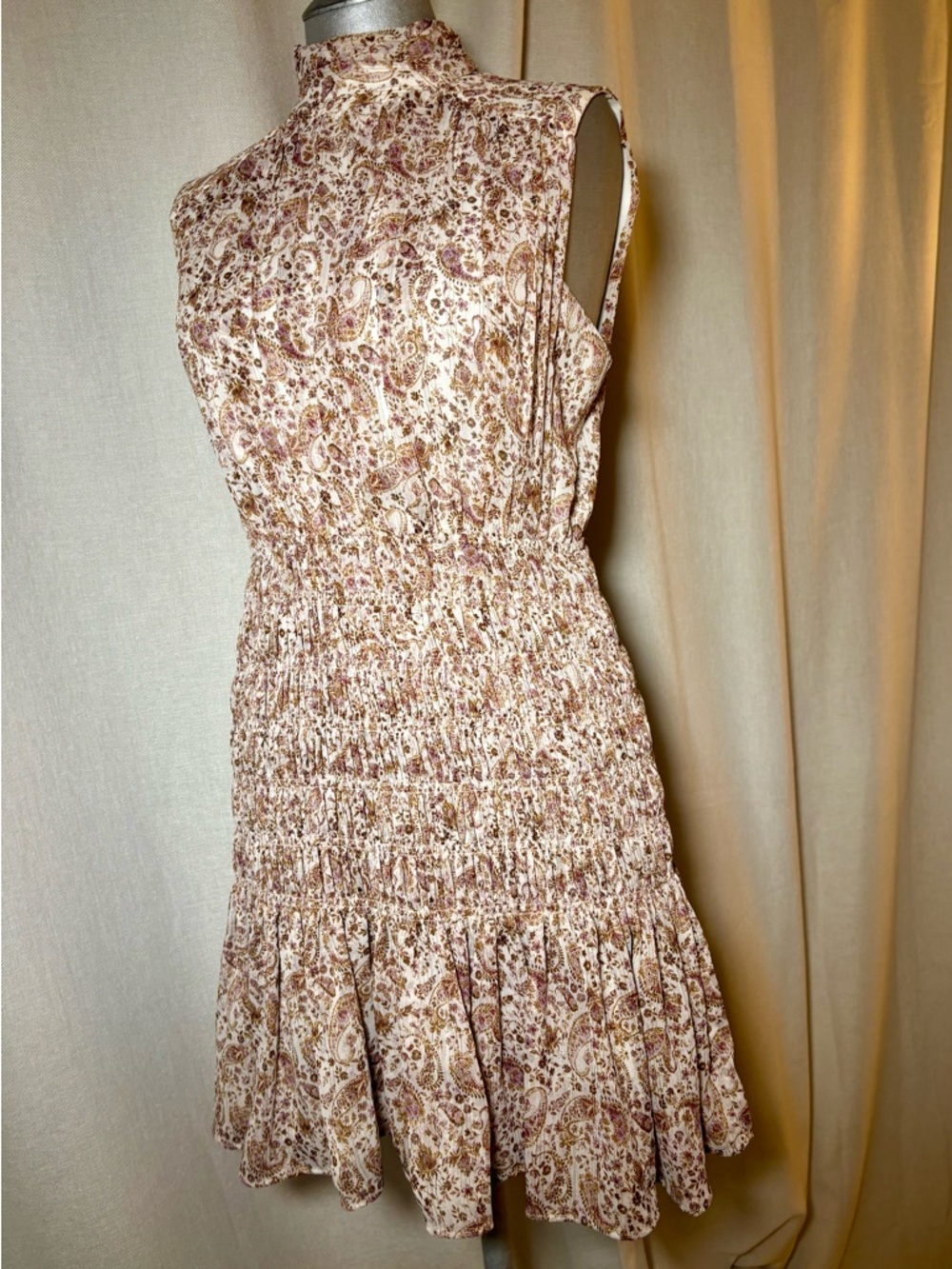 House of Harlow 1960 Paisley Smocked Mini Dress Boho Luxe Farm Rio Vibe Small - Picture 12 of 15